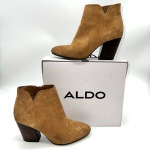ALDO Blanka Women's Tan/Brown Suede Ankle Booties w/Stacked Wooden Heel-Size 7.5